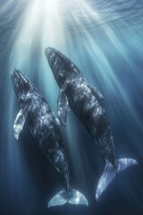 Naklejka premium Two whales swimming together in the ocean