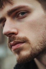 Obraz premium Close-up portrait of a man with a beard, looking straight into the camera