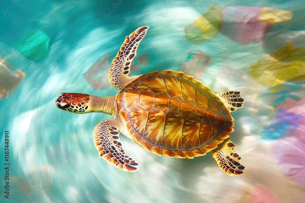Poster a turtle swims in a pool of calm water, perfect for a relaxing scene or advertisement