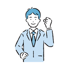 ガッツポーズをするスーツを着た男性