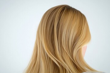 Naklejka premium Portrait of a woman from behind, showcasing her long blonde hair