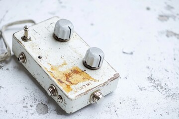 Vintage guitar effects pedal on a table, great for music and recording use