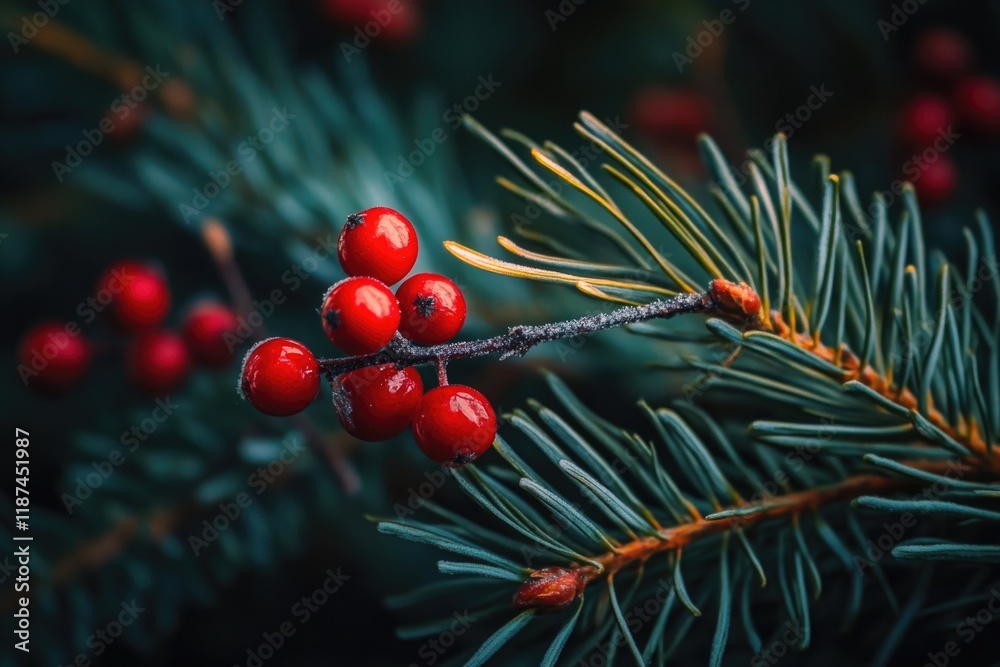Poster A close-up view of a tree branch covered in red berries