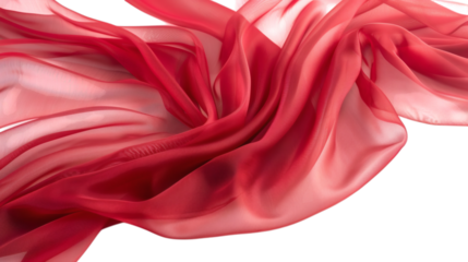 A red curtain with elegant folds isolated on a white background