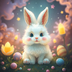 Fluffy Bunny in Magical Easter Setting