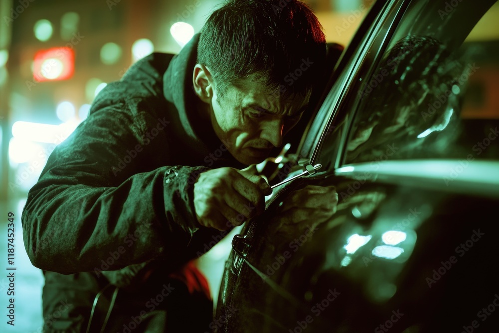Poster a person uses a pair of scissors to fix a broken car door