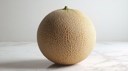 Whole Cantaloupe Melon Isolated on White Background Displaying Texture