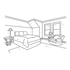 Simple sketch drawing of interior design vector illustration for bedroom. Interiors themes in simple sketch concept design vector. Housing interior for reference and presentation purpose to the client