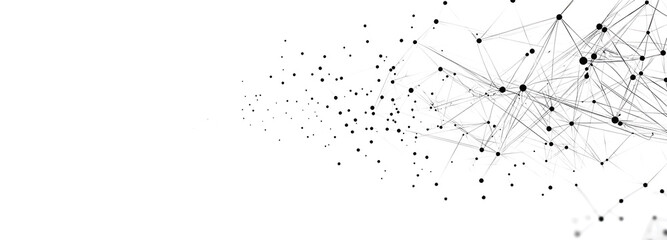 Fototapeta premium Abstract Network Visualization: Geometric Lines, Dots, and Interconnected Nodes in a Minimalist, Futuristic Design - Grayscale Data and Neural Network Representation