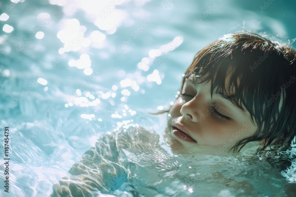 Poster a young child splashing around in a pool