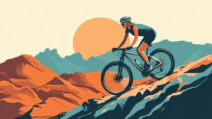 Obraz premium Mountain biking woman, strength and freedom under sunny skies. Women's Day