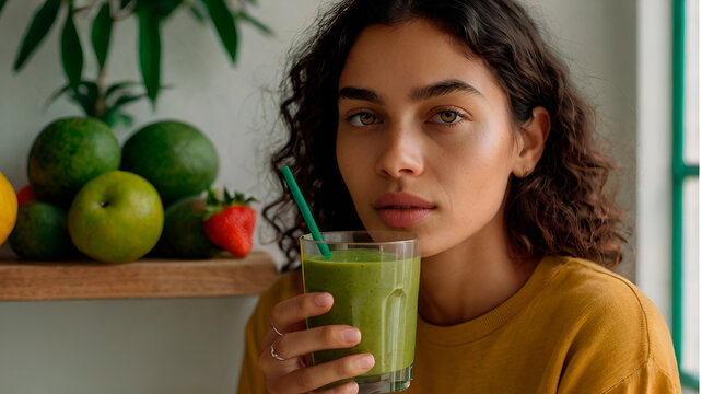 Mulher bebendo suco verde, mulher saud&aacute;vel, vida saud&aacute;vel, modelo fitness, beleza natural.