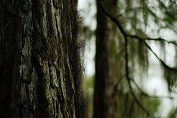 Obraz premium A detailed image of a tree trunk covered in moss, ideal for use in nature or environmental contexts