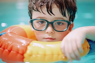 Young boy enjoying time in the swimming pool