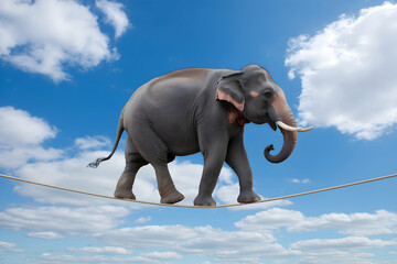 An elephant balancing on a tightrope symbolizes strength and perseverance