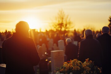 People gathering near graves and tombstones