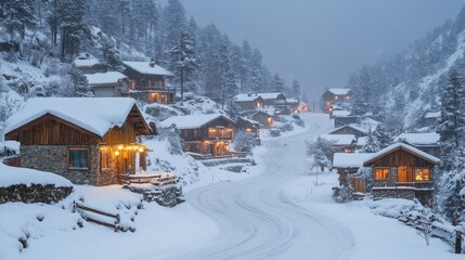turhish village in mountains in winter weather