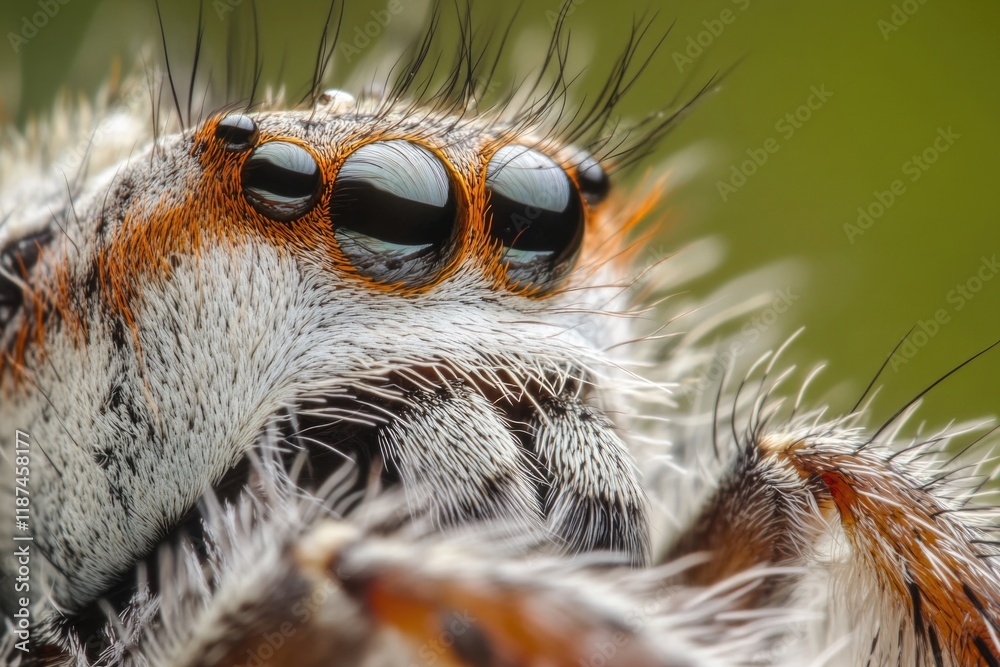 Poster a detailed view of a spider's eyes, perfect for use in educational or scientific contexts where a cl