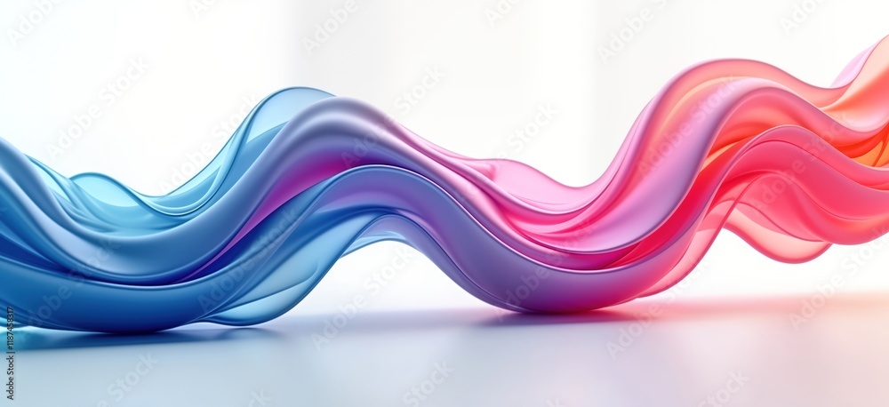 Poster Abstract 3d wave design illustration. Dynamic colourful shapes flow, curve. Iridescent, futuristic tech style. Concept art. Modern graphic. Colourful gradient. Multi-coloured. Perfect for fashion