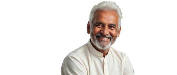 Portrait of an Elderly South Asian Man with Neat White Hair, Conveying Wisdom and Experience