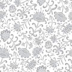 Swirl flowers, paisley floral pattern, grey and white colors. Seamless floral pattern-575.