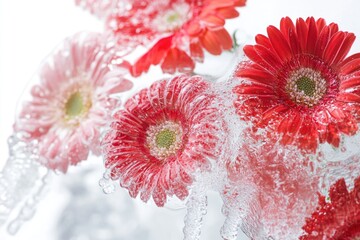 Fresh red blooms arranged in a clear glass container, suitable for home decor or special occasions