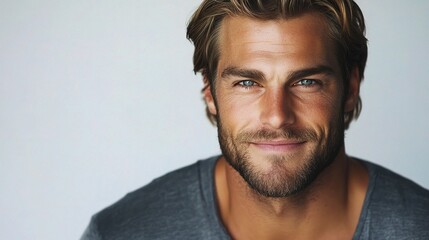 Fototapeta premium Handsome Man with a Smile and Serious Gaze Isolated on Background
