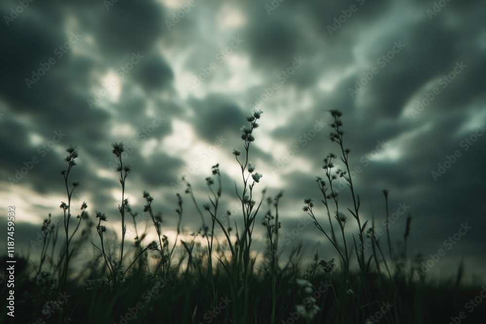 Aufkleber A simple image of a green field with a cloudy sky in the background, ideal for use in presentations or as a subtle background