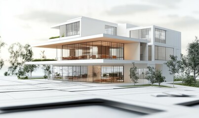 Fototapeta premium architect design working drawing sketch plans blueprints and making architectural construction model in architect studio