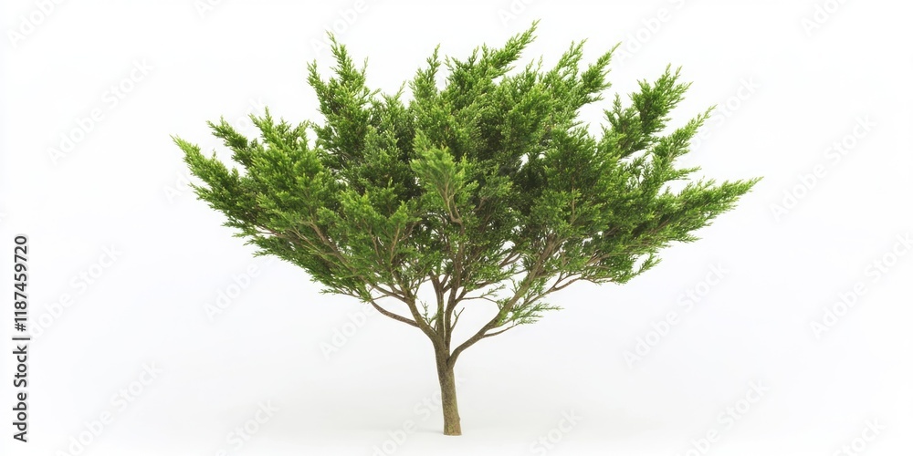 Poster a small tree with lush green leaves on a white background, ideal for use in presentations or as a sy