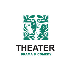 icon of comedy and tragedy theatrical masks isolated on white background