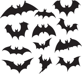 Fototapeta premium Black Silhouettes of Bats on White Set