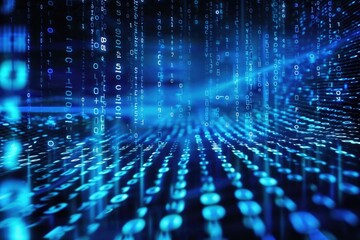 Abstract neon blue cyber binary flowing background
