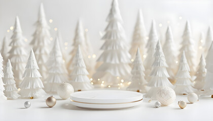 Minimalist Holiday Scene With Elegant Cake Stand Against Festive Background
