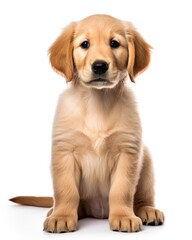 Fototapeta premium Beautiful Golden Retriever Dog Sit. Calm and Adorable Brown Canino Puppy on White Background