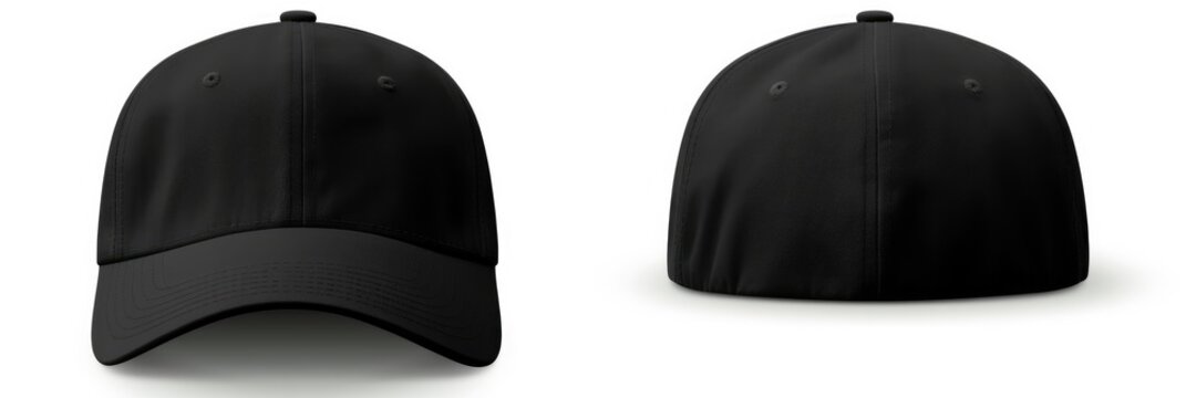 Black Trucker Hat - Baseball Cap for Sport and Truck Driver Fashion (Front and Side View, Isolated on White) 16:9