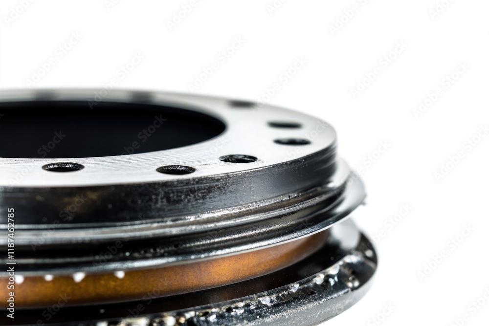 Poster close-up shot of a metallic item on a clean white background, ideal for use in product photography o
