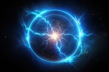 Obraz premium Blue Energy Blast: Ball Lightning in Fractal Field. Powerful Physics and Quantum Fusion Power