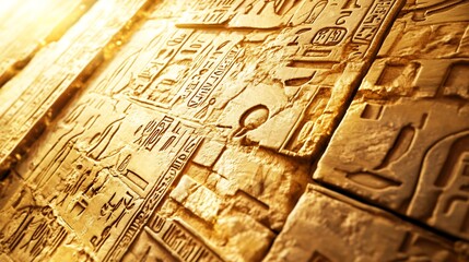 Fototapeta premium Creative portrayal of ancient hieroglyphs carved into temple walls engraved clay tablets preserving the linguistic and artistic heritage of lost civilizations in vivid detail