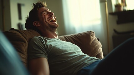 A person lying down on a couch with their eyes closed, possibly sleeping or meditating