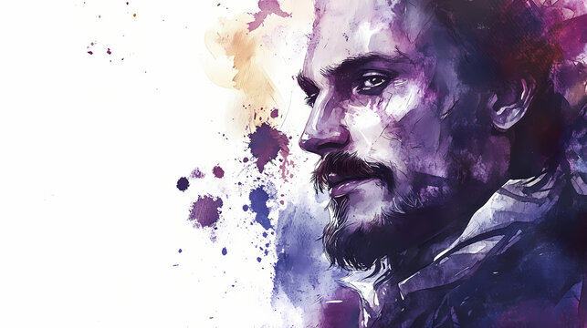 The bard in watercolor, shakespeare, portrait, watercolor, artist , art. Shadowspire. Illustration