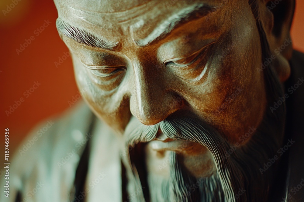 Aufkleber a close-up shot of a statue depicting a man with a long beard, suitable for use in historical or art