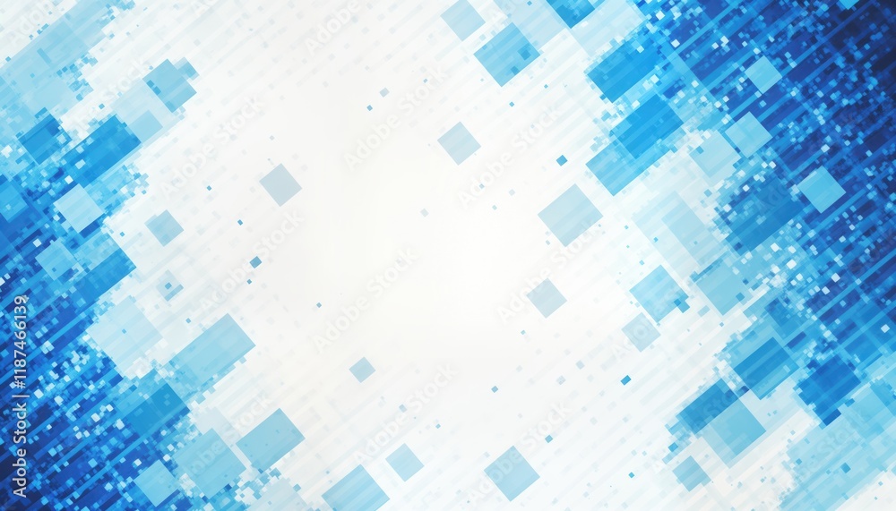Aufkleber Abstract blue pixel grid background. Modern techy design. Geometric pattern. Blue squares, lines on white background. Digital illustration. Seamless pattern. Futuristic layout. Suitable for app web