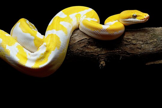 A serene image of an African python coiled around a tree branch