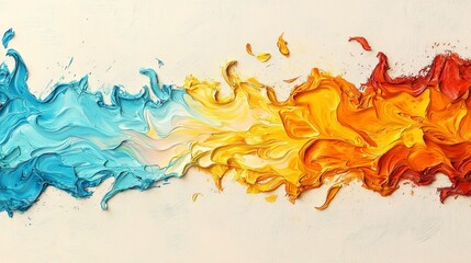 Dynamic Abstract Paint Mixing of Blue, Orange, and Yellow Waves Creating a Vivid Artistic Composition