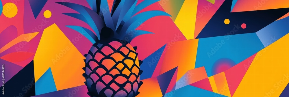 Aufkleber Vibrant abstract geometric design featuring a pineapple against colorful shapes and patterns. Generative AI