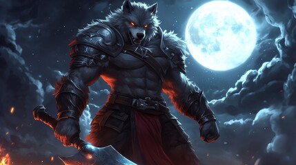 Fototapeta premium Lunar Beast – The Armored Werewolf Warrior