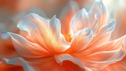 Obraz premium Close-up of a delicate, peach and white flower with soft, translucent petals.