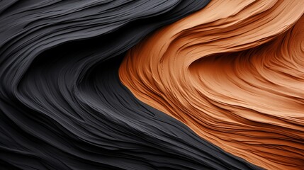 Abstract swirls of deep black and burnt orange create a mesmerizing contrast.  A study in texture and form.