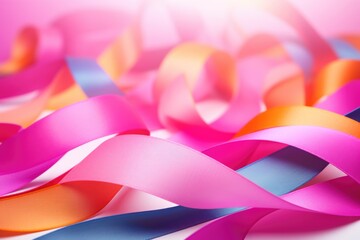 Colorful Ribbons for National Cancer Survivor Day on Pink Background. Celebrating Awareness for Cancer and Autism on World Cancer Day and World Autism Awareness Day in February